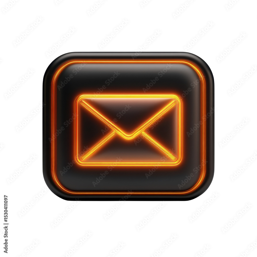 Poster glowing envelope icon modern communication symbol email notification ui on transparent background