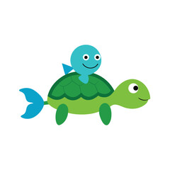 Obraz premium turtle riding on the back of a fish through