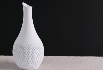  creative 3D technology printed white vase home decor with a flowing geometric texture Decorative Vase For Flowers made from recycled plastic isolated black background