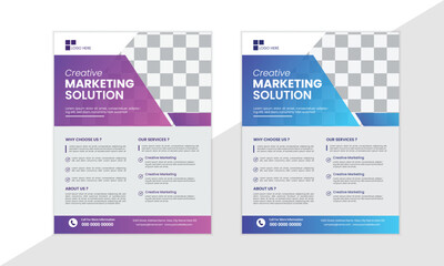 "Bundle of 2 modern A4 flyer templates with creative abstract designs, multipurpose corporate business layouts, IT company flyers, minimal typography, editable vector templates for marketing
