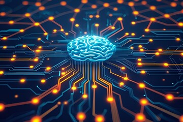 Neural network patterns, glowing circuits, science theme