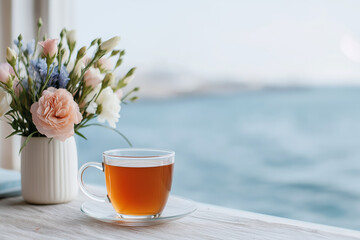 カフェで紅茶を飲みながら眺めるオーシャンビュー