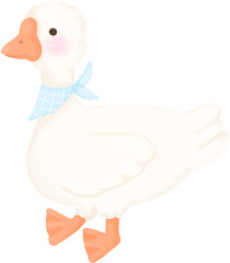 cartoon goose illustration, adorable farm bird drawing, happy white goose graphic