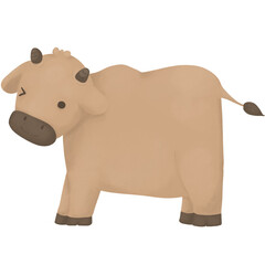 Cute cartoon cow illustration, happy farm animal character drawing, adorable brown cow graphic.