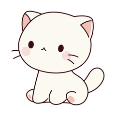 Adorable chibi-style white cat illustration with kawaii features and soft blush cheeks