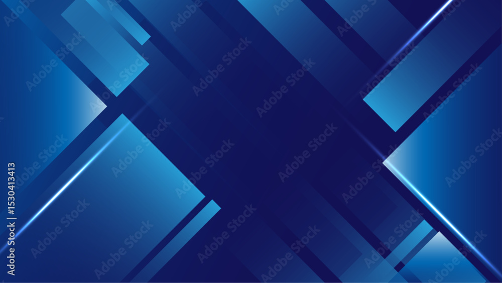 Poster geometric blue background with overlapping transparent squares and lines