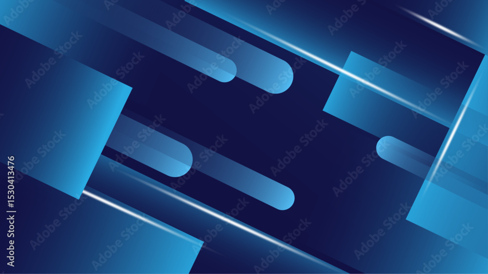 Poster abstract geometric background featuring vibrant blue triangle patterns and gradient lights