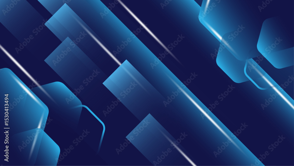 Poster abstract geometric background featuring vibrant blue triangle patterns and gradient lights