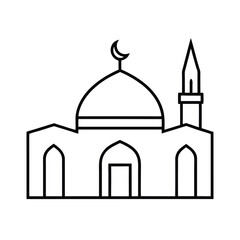 Simple Mosque Outline with Crescent Moon Symbol