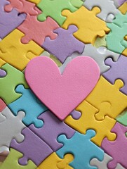 Heart Shape Formed by Colorful Puzzle Pieces With One Piece Missing Captured in a Playful Arrangement