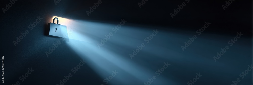 Poster locked folder caught in phishing spotlight surrounded by darkness creating an ominous atmosphere