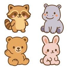 kawaii animal vector illustration soft pastel colors.