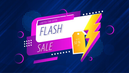 Flash Sale Banner With Blue and Purple Colors Special Offer Information