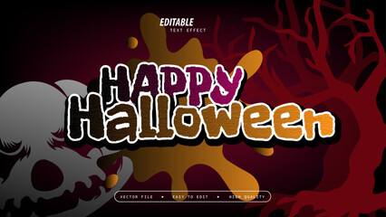 Happy Halloween Text Effect with Glossy and Vector Illustration