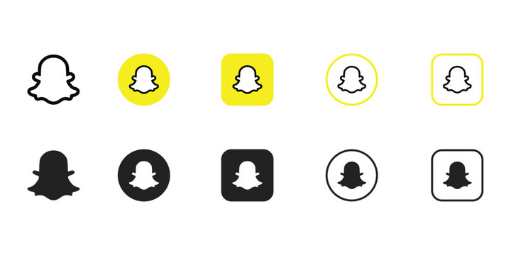 snapchat logo icon set flat line outline yellow black vector