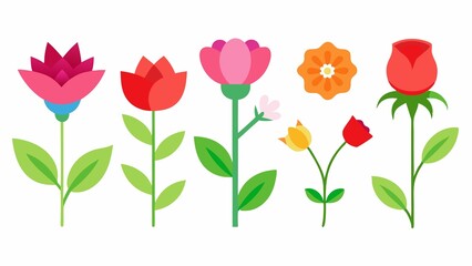 Obraz premium Collection of Simple Geometric Flower Illustrations on White Background for Springtime Designs