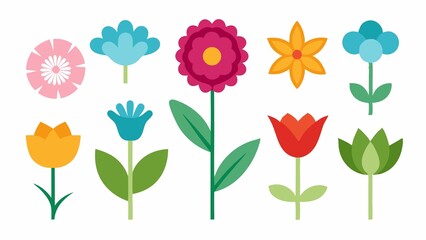 Obraz premium Collection of Colorful Geometric Flowers on White Background for Springtime Designs