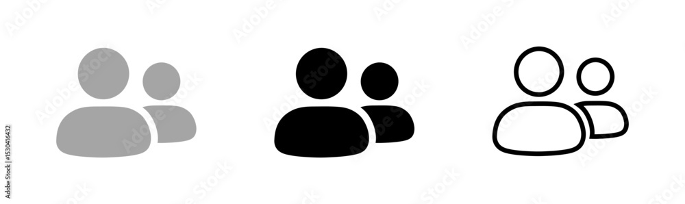 Poster person icon trio representing teamwork and connection in solid and outline styles