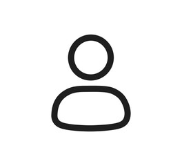 Outline graphic of a human head and shoulders icon on plain white background