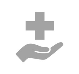 Obraz premium Supportive Hand Offering Medical Cross Symbol for Health and Well-being Concepts