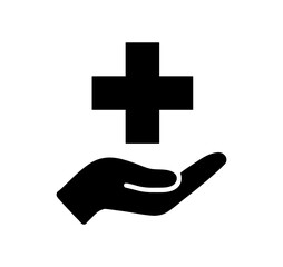 Symbolic Representation of a Hand Offering a Health Cross in Black and White