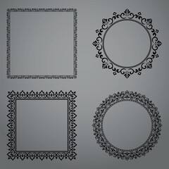 Set of decorative frames Elegant vector element for design in Eastern style, place for text. Floral black and gray borders. Lace illustration for invitations and greeting cards