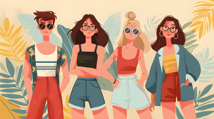 flat illustration of cartoon characters
