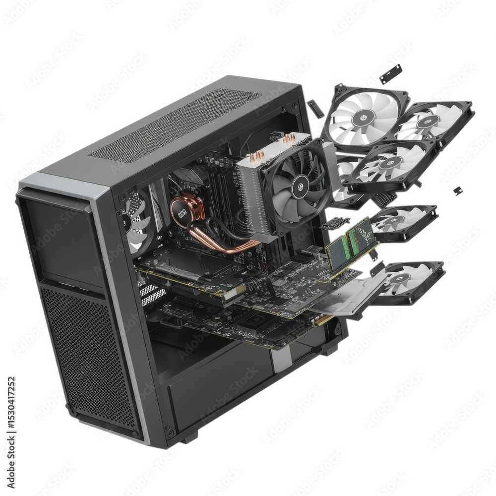 Poster custom gaming pc computer hardware components and cooling system fans