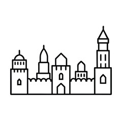 Minimalist line art of a castle skyline