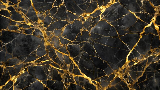 Luxury Black Marble Texture with Golden Veins &ndash; Elegant Stone Background for Branding, Packaging, Interior Design, and Advertising (High-Resolution)