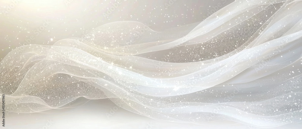 Poster soft, flowing white fabric with subtle sparkle, illuminated by a soft light source, creating a dream