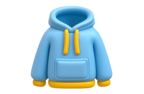 3D blue hoodie with yellow drawstrings in cartoon icon style for casual fashion or streetwear