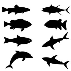 set of fish silhouettes