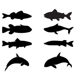 silhouettes of fish.fish swimming silhouette vector illustration.