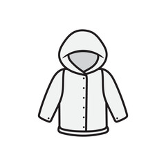 Obraz premium Child rain coat hand drawn outline doodle icon template. Warm child coat or jacket for stormy weather vector illustration, mobile and infographics isolated on white background
