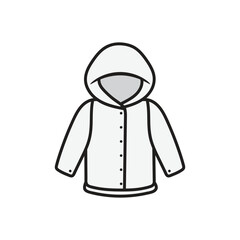 Obraz premium Child rain coat hand drawn outline doodle icon template. Warm child coat or jacket for stormy weather vector illustration, mobile and infographics isolated on white background