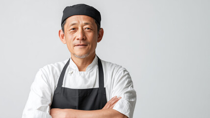 日本人男性シェフの白背景ポートレート