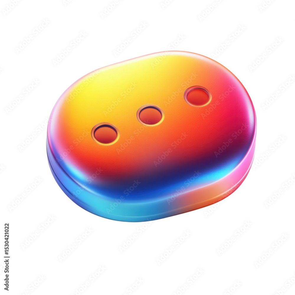Poster 3d rendering of glowing button with yellow red blue colors translucent on transparent background