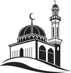  Minimalist Black Silhouette Mosque with Dome and Minaret – Modern Islamic Architecture Icon
