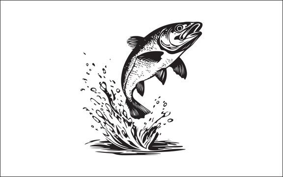 Fish silhouette vector art icon isolated on white, vector illustration