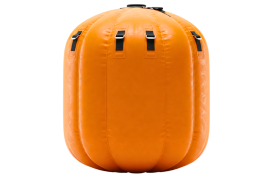Bright orange inflatable bag isolated on a transparent background