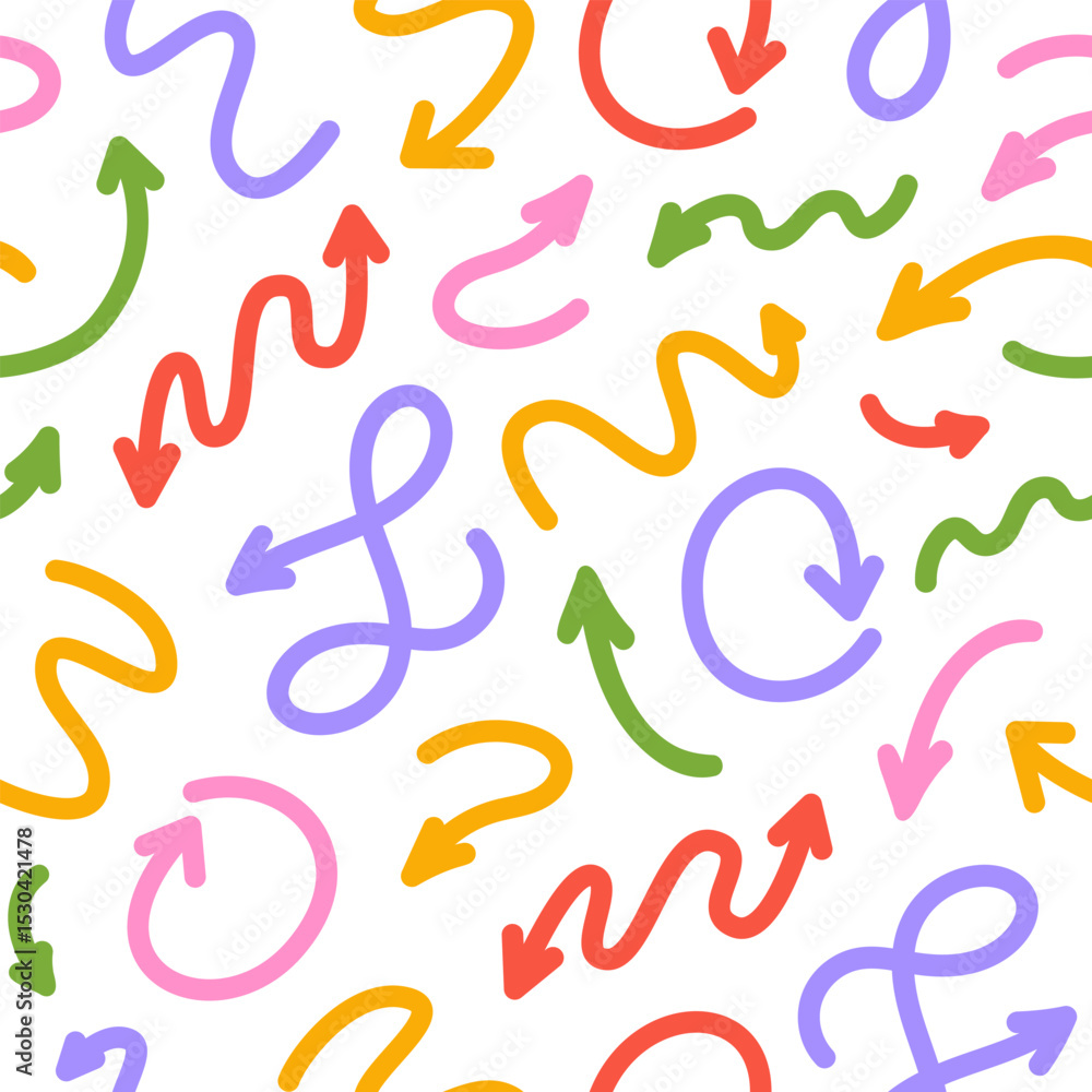 Poster hand drawn seamless pattern of colorful arrows for business plan, presentation and education. vector
