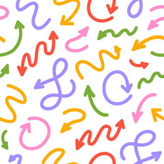 Hand drawn seamless pattern of colorful arrows for business plan, presentation and education. Vector illustration