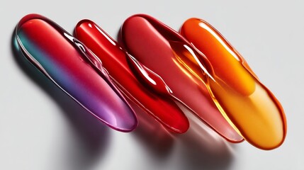 Colorful cosmetic product swatches arranged in a modern design.