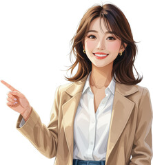Smiling Woman Pointing Up with Transparent Background