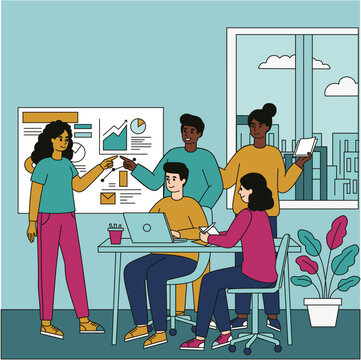 Diverse creative team collaborating in modern office