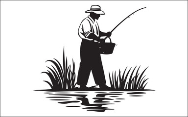 Fisherman Fishing Silhouette illustration isolated on a white background