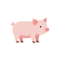 Pink cartoon pig with a curly tail against a white background