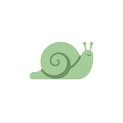 Flat illustration of a light green snail with a shell and closed eyes, isolated on white