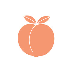 Stylized peach illustration on a white background with leaves and a minimalist design aesthetic